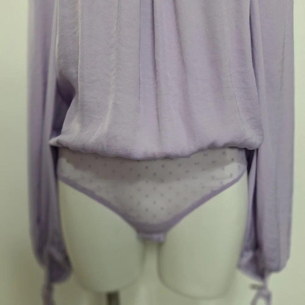 Free People Coquette Feminine Cottagecore Lavender Long Sleeve Bodysuit Size S